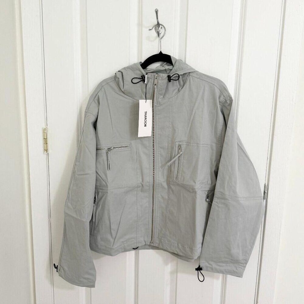 Women Thakoon Cotton ZIp Up Jacket in Pale Gray Size Extra Large